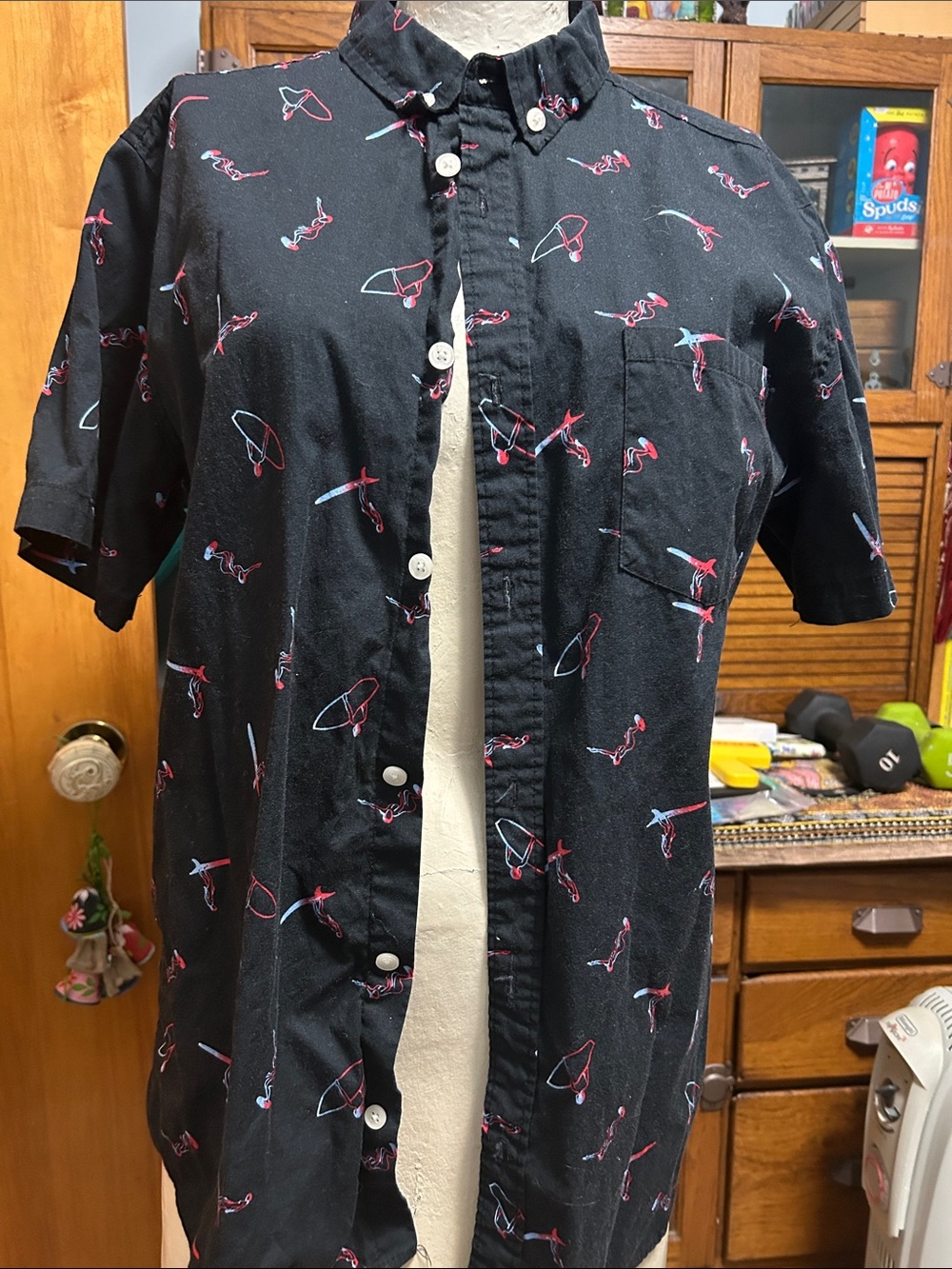 Brooklyn Cloth Black Short-Sleeve Button-Down Shirt with Red & Light Blue Print